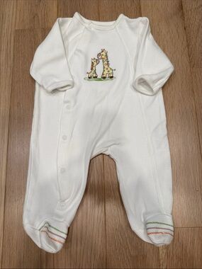 Little Me White Baby One-Piece Footed Sleeper with Giraffe Embroidery